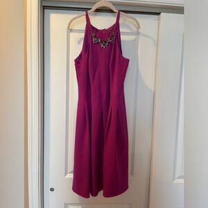Adriann Papell Crepe Halter Dress with Removable Brocade Adornment
